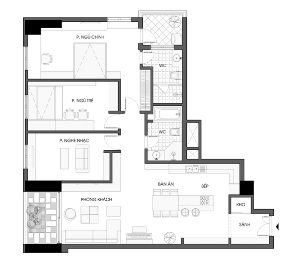 mat bang cai tao2 Mẫu nhà hợp lí với diện tích 110m2