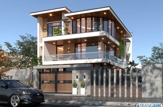 biệt thự 2 tầng 1 tầng lửng mái bằng hiện đại