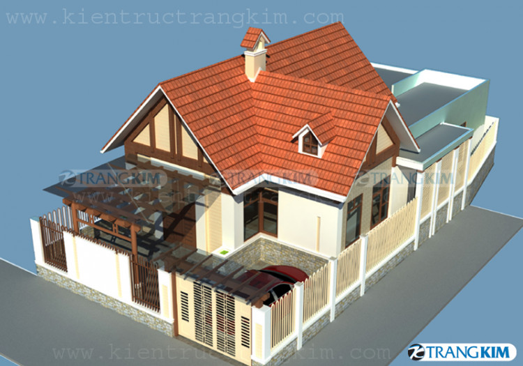 Hình ảnh phối cảnh biệt thự 1 tầng mái thái góc 3 1