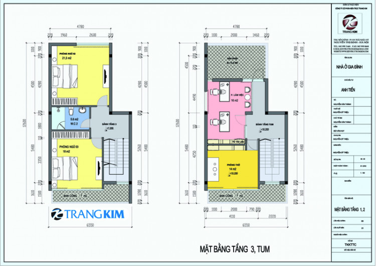 Mặt bằng tầng 3, tầng tum 1