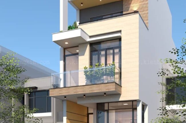 Thiết kế nhà ống 3 tầng 3 phòng ngủ hiện đại 5x15m có gara