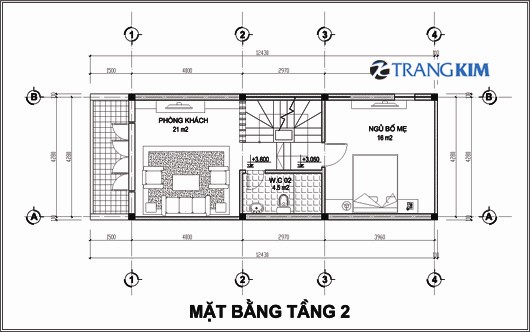 Mặt bằng thiết kế nhà ống 5 tầng 2