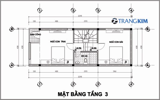 Mặt bằng thiết kế nhà ống 5 tầng 3
