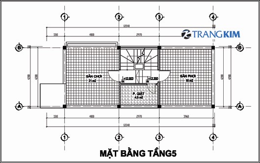 Mặt bằng thiết kế nhà ống 5 tầng 5