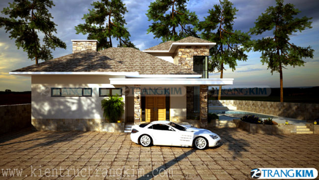 Hình ảnh phối cảnh thiết kế kiến trúc biệt thự 2 tầng có bể bơi 2