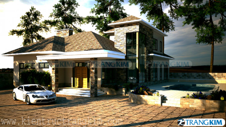 Hình ảnh phối cảnh thiết kế kiến trúc biệt thự 2 tầng có bể bơi 3