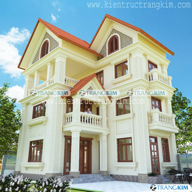 Hình ảnh phối cảnh thiết kế biệt thự 2 tầng 1 tum phong cách tân cổ điển 1 Hình ảnh phối cảnh thiết kế biệt thự 2 tầng 1 tum phong cách tân cổ điển 1