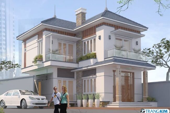 Phối cảnh kiến trúc biệt thự 2 tầng 3 phòng ngủ hiện đại