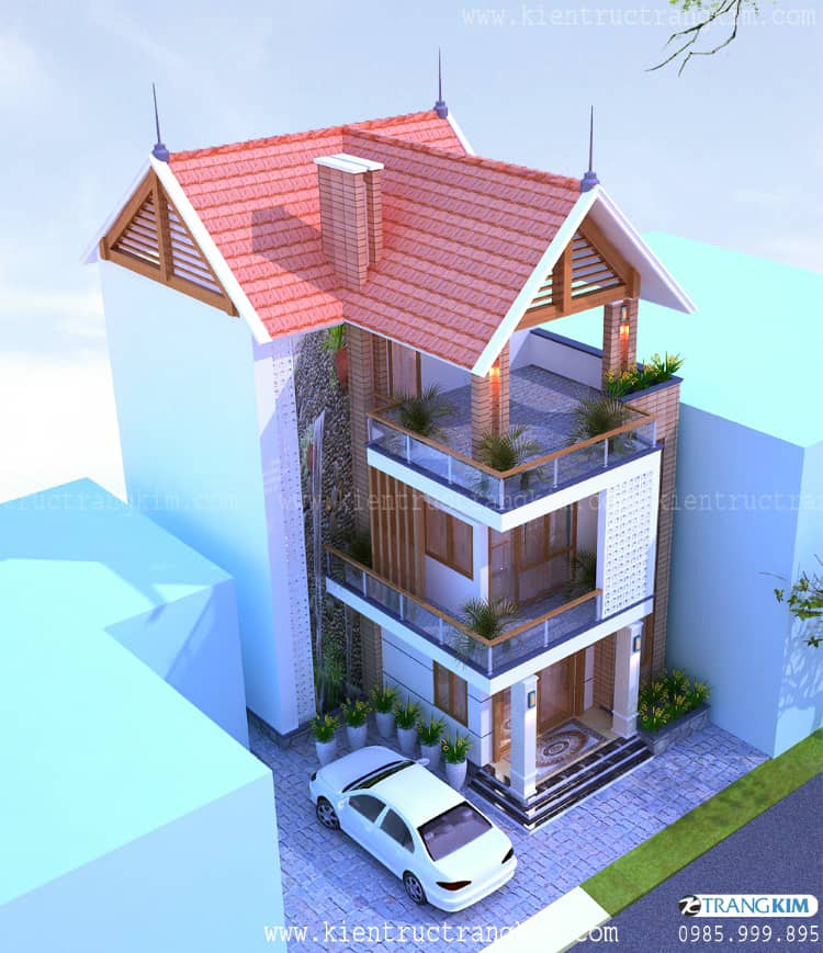 Hình ảnh phối cảnh thiết kế biệt thự phố 3 tầng hiện đại 2 Phối cảnh kiến trúc biệt thự 3 tầng mái thái hiện đại