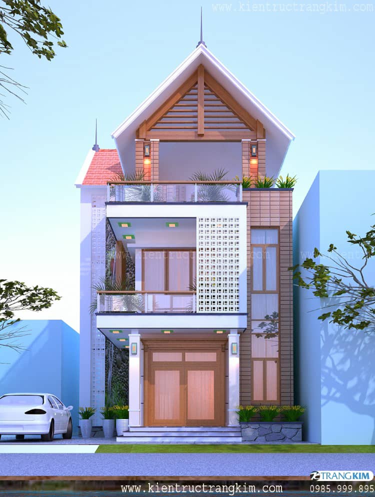 Hình ảnh phối cảnh thiết kế biệt thự phố 3 tầng hiện đại 3 Phối cảnh kiến trúc biệt thự 3 tầng mái thái hiện đại