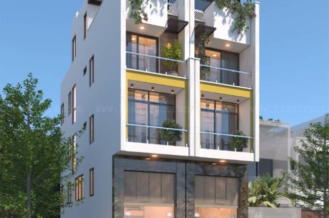 Phối cảnh kiến trúc nhà ống có tầng lửng