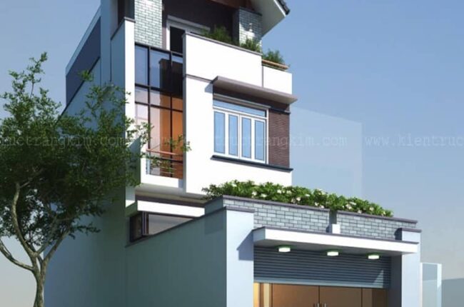 Phối cảnh nhà ống 3 tầng 4 phòng ngủ hiện đại