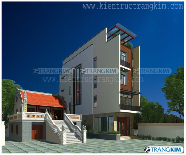 Hình ảnh phối cảnh thiết kế nhà ống 5 tầng kết hợp nhà thờ 1