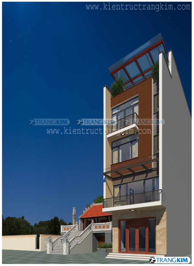 Hình ảnh phối cảnh thiết kế nhà ống 5 tầng kết hợp nhà thờ 2