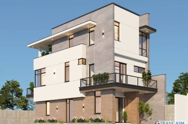 nhà ống 3 tầng thóp hậu đất hình thang