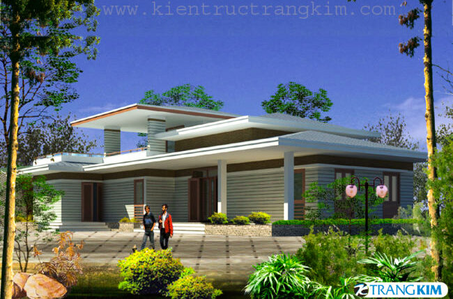 thiết kế biệt thự nhà vườn 1 tầng hiện đại