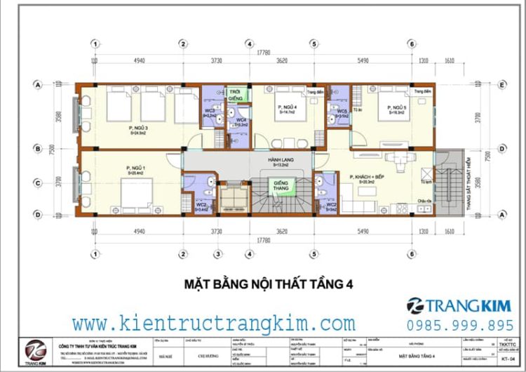 Thiết kế nhà nghỉ 5 tầng 1 tum mặt tiền 7,5m
