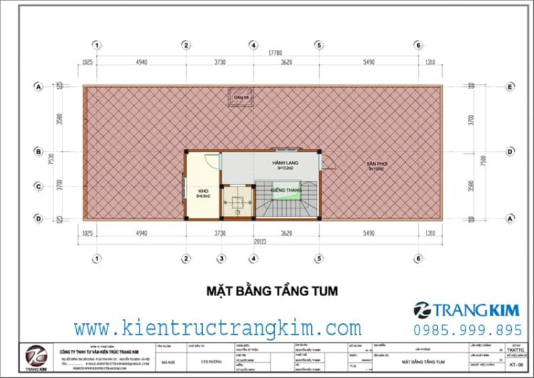 Thiết kế nhà nghỉ 5 tầng 1 tum mặt tiền 7,5m