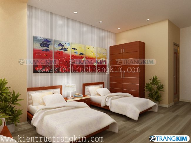 Một vài hình ảnh nội thất phòng ngủ trong thiết kế kiến trúc nhà nghỉ 5 tầng 1 tum 2