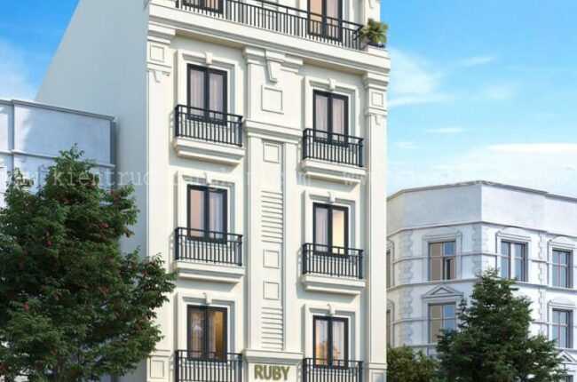 Thiết kế nhà nghỉ 5 tầng 1 tum mặt tiền 7,5m