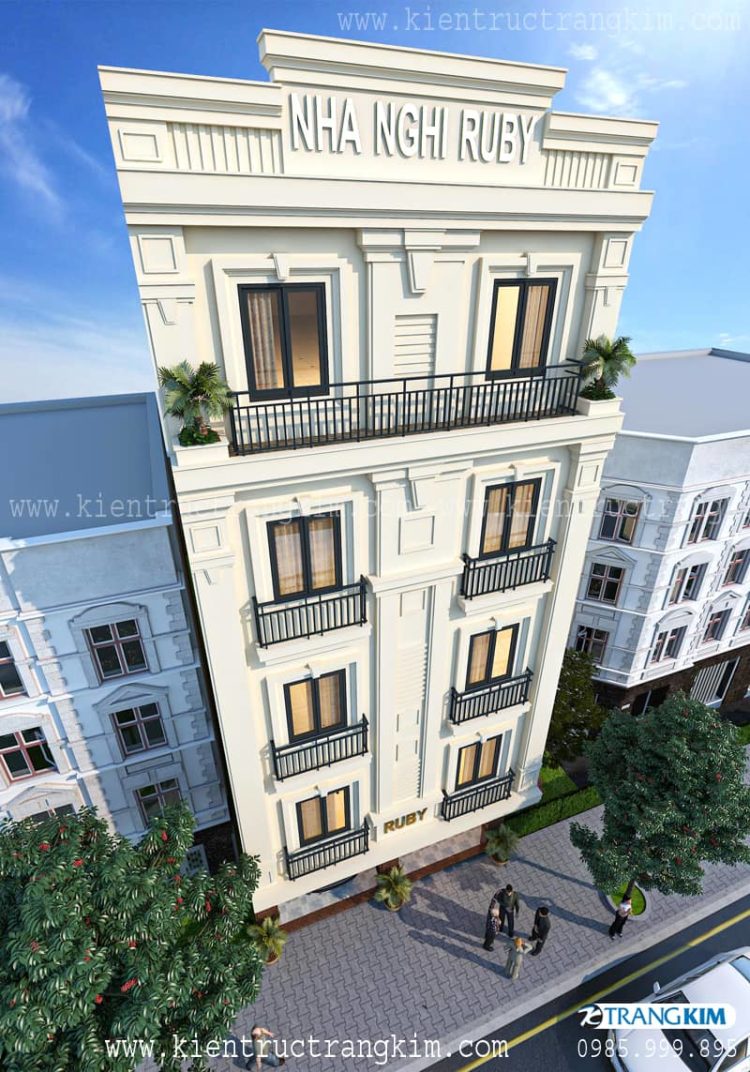 Thiết kế nhà nghỉ 5 tầng 1 tum mặt tiền 7,5m