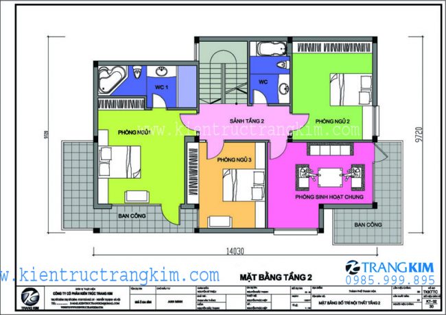 Mặt bằng công năng tầng 2 của căn biệt thự xanh 1
