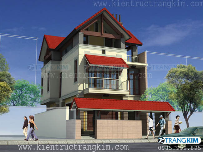 Mẫu 5: Thiết kế kiến trúc biệt thự 3 tầng mái chéo 1 Mẫu 5: Thiết kế kiến trúc biệt thự 3 tầng mái chéo 1