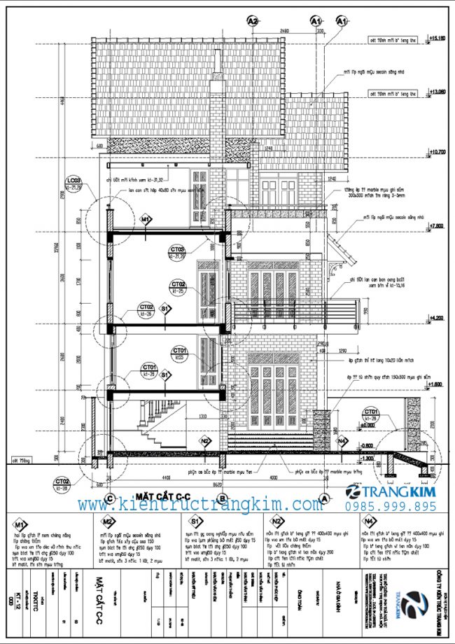 Mặt đứng, mặt cắt thiết kế biệt thự hiện đại 3 tầng mái thái 6 Mặt đứng, mặt cắt thiết kế biệt thự hiện đại 3 tầng mái thái 6