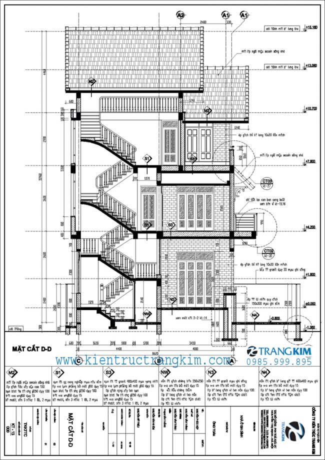 Mặt đứng, mặt cắt thiết kế biệt thự hiện đại 3 tầng mái thái 7 Mặt đứng, mặt cắt thiết kế biệt thự hiện đại 3 tầng mái thái 7