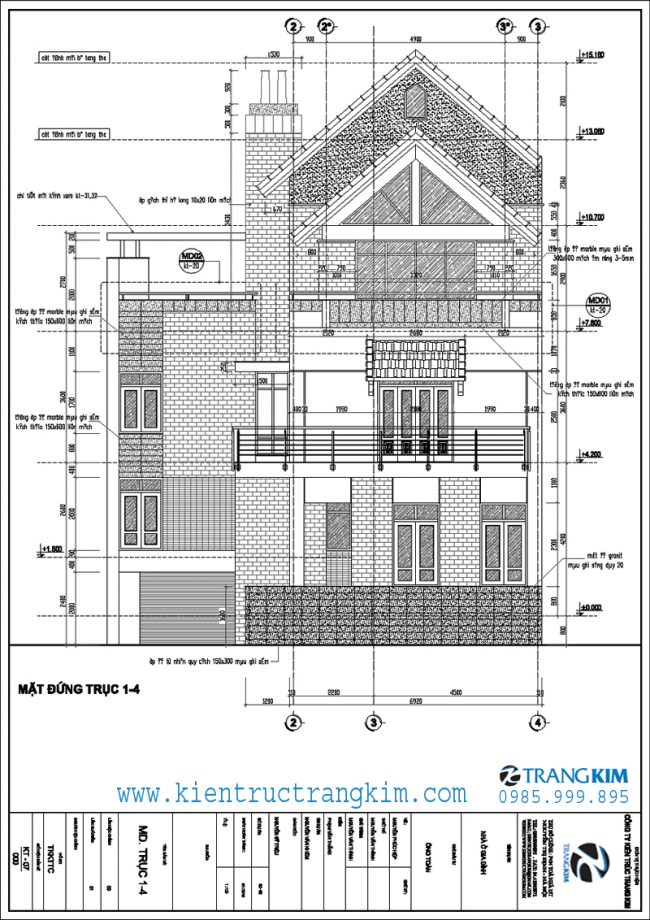 Mặt đứng, mặt cắt thiết kế biệt thự hiện đại 3 tầng mái thái 1 Mặt đứng, mặt cắt thiết kế biệt thự hiện đại 3 tầng mái thái 1