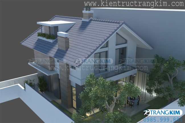 Mẫu 2: Thiết kế biệt thự hiện đại mái chéo 2 tầng 1 tum 2 Mẫu 2: Thiết kế biệt thự hiện đại mái chéo 2 tầng 1 tum 2