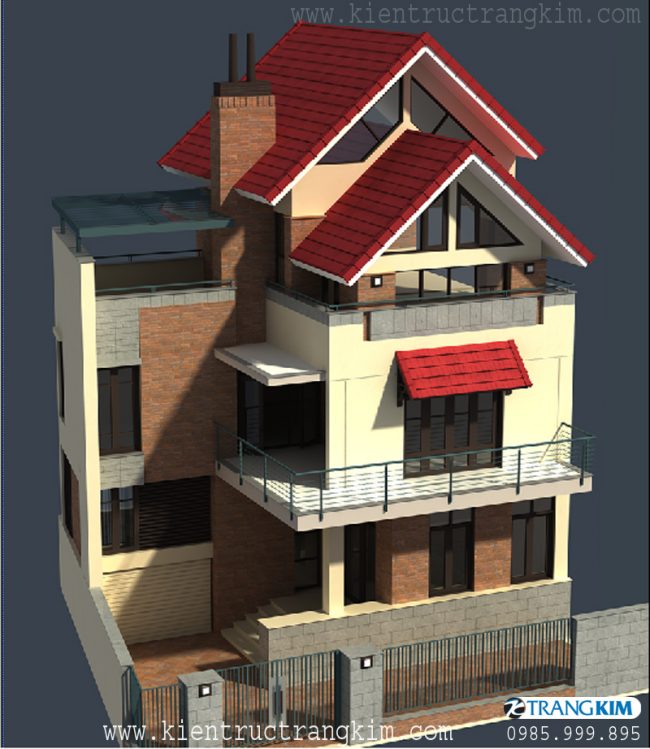 Phối cảnh thiết kế biệt thự hiện đại 3 tầng mái thái 4 Phối cảnh thiết kế biệt thự hiện đại 3 tầng mái thái 4