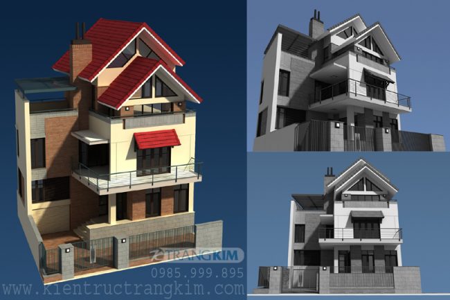 Phối cảnh thiết kế biệt thự hiện đại 3 tầng mái thái 5 Phối cảnh thiết kế biệt thự hiện đại 3 tầng mái thái 5