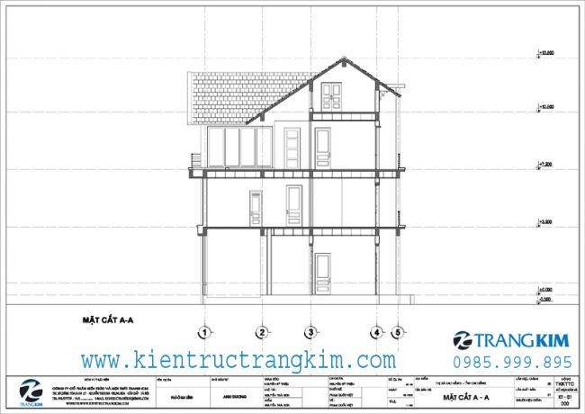 Mặt cắt thiết kế biệt thự 3 tầng mái thái hiện đại 1
