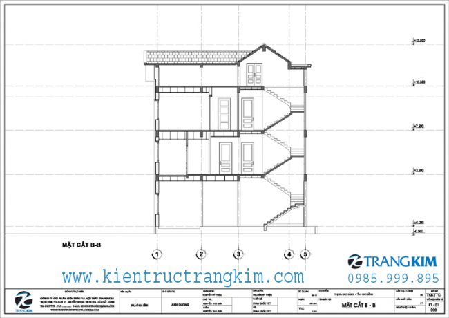 Mặt cắt thiết kế biệt thự 3 tầng mái thái hiện đại 2