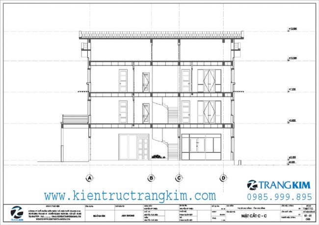 Mặt cắt thiết kế biệt thự 3 tầng mái thái hiện đại 3