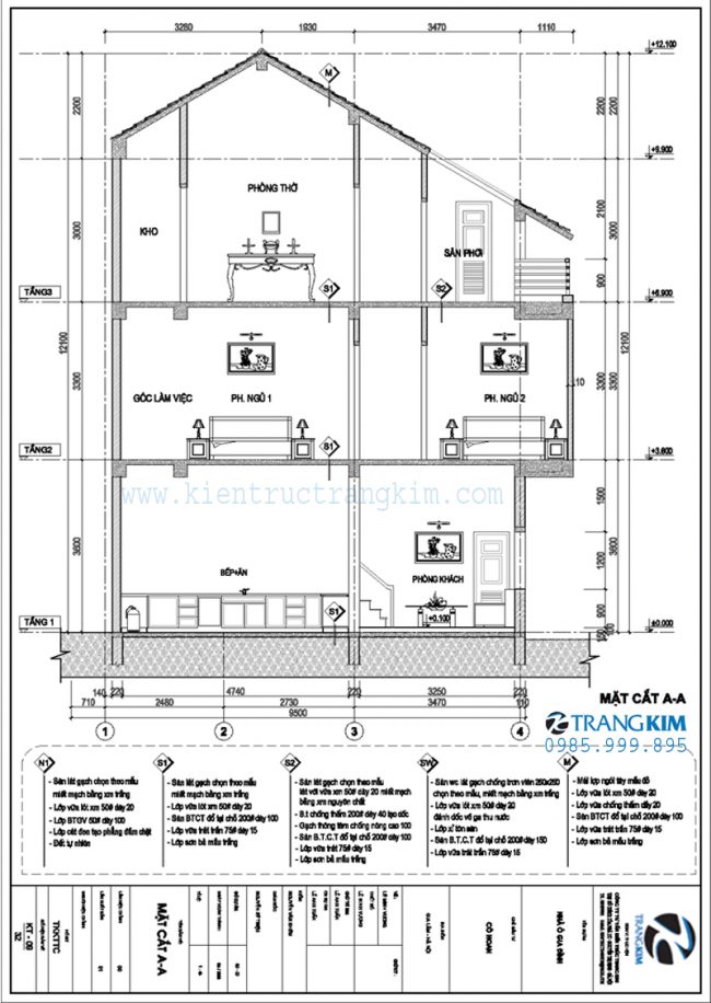Mật đứng, mặt cắt thiết kế biệt thự trên đất tam giác 3 Mật đứng, mặt cắt thiết kế biệt thự trên đất tam giác 3