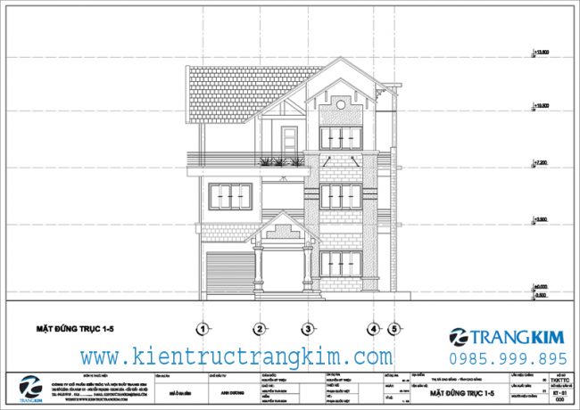 Mặt đứng thiết kế biệt thự 3 tầng mái thái hiện đại 1