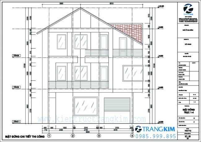Mật đứng, mặt cắt thiết kế biệt thự trên đất tam giác 1 Mật đứng, mặt cắt thiết kế biệt thự trên đất tam giác 1