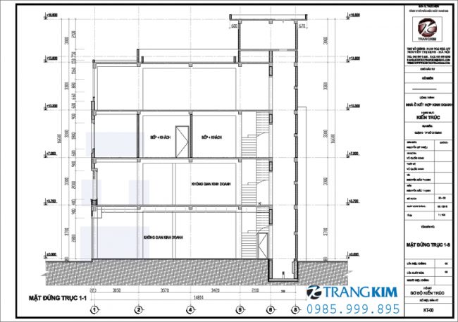 Mặt đứng, mặt cắt thiết kế nhà ống trên đất hình thang 3