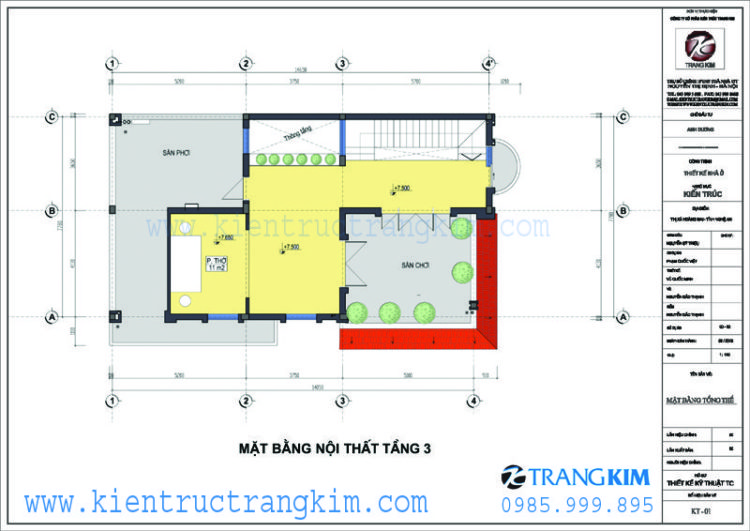 Mặt bằng tầng 3 1 thiết kế biệt thự cổ điển 3 tầng