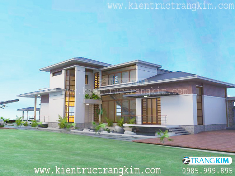 Mẫu 2: Mẫu mặt bàng chi tiết biệt thự nhà vườn hòa nhập thiên nhiên 1 mẫu nhà đẹp