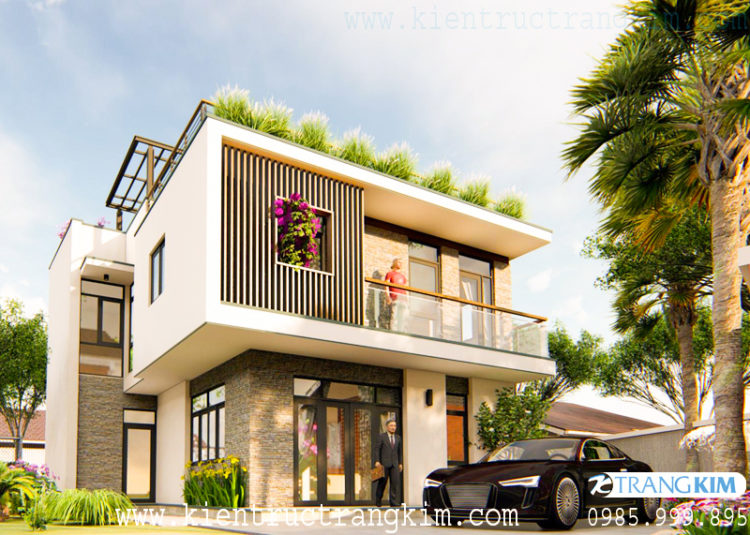 Những hình ảnh phối cảnh của căn biệt thự trên đất méo 2 Thiết kế biệt thự 2 tầng hiện đại trên đất méo