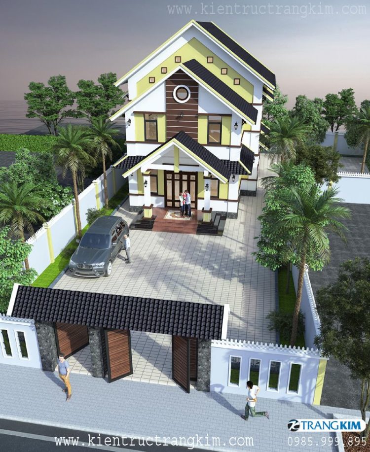 Hình ảnh phối cảnh thiết kế của nhà biệt thự 2 tầng mái thái tại Sóc Sơn 1 Biệt thự 2 tầng mái thái hiện đại