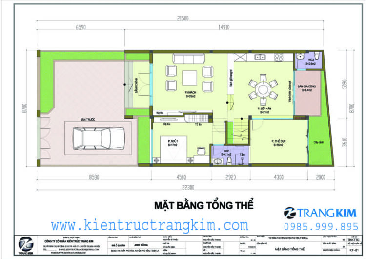Biệt thự 2 tầng 4 phòng ngủ 8,7x15m mái thái hiện đại