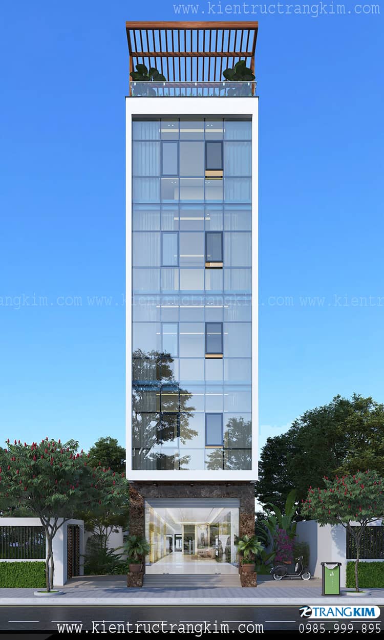 Thiết kế nhà nghỉ 5 tầng 1 tum hiện đại mặt tiền 5m nở hậu - Trangkim