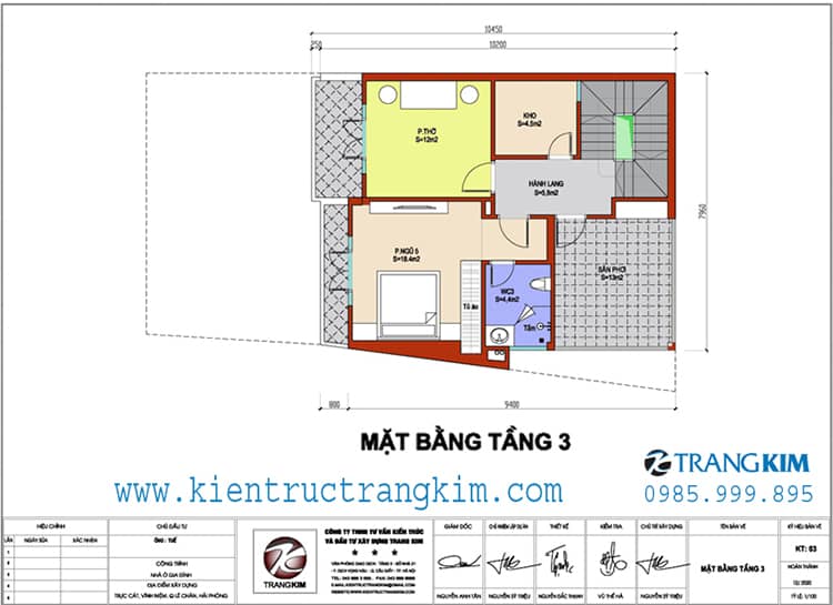 Mặt bằng thiết kế biệt thự tầng 3 1 Thiết kế biệt thự phố mặt tiền 8m