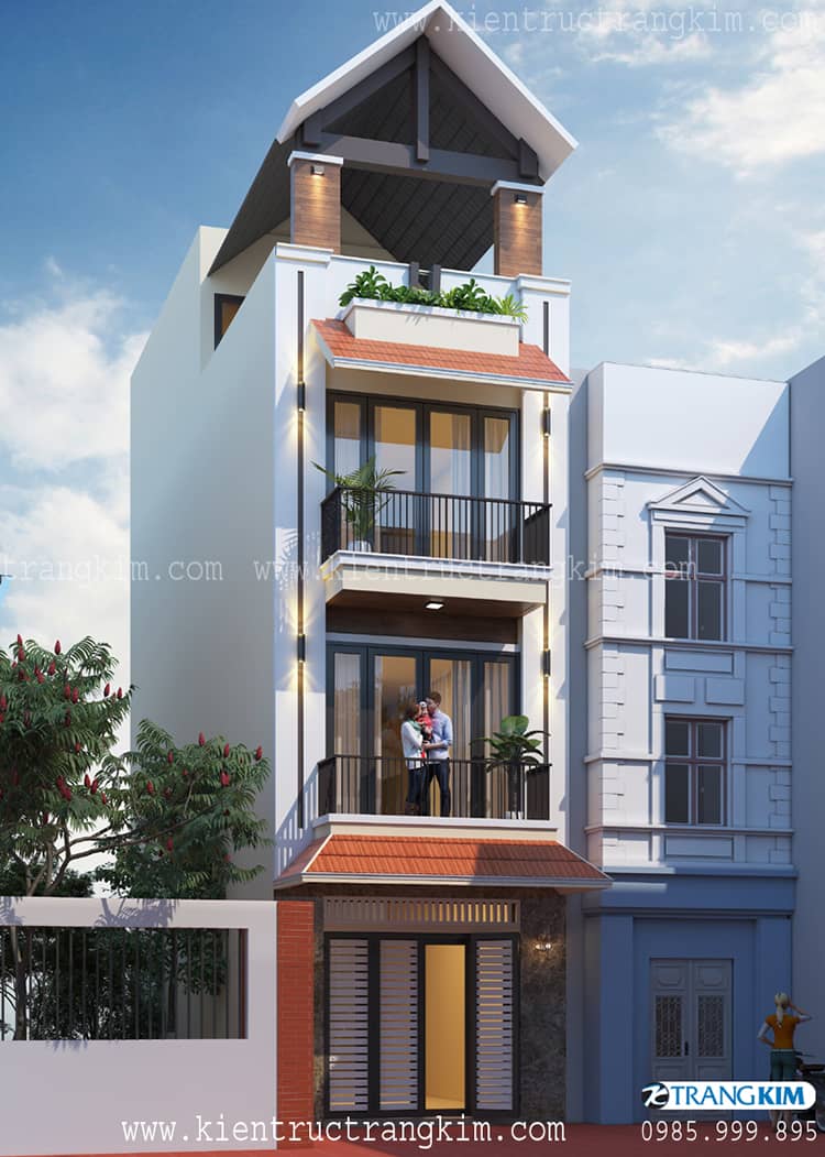 Nhà trọ 3 tầng cho thuê kiểu khép kín 1 Phối cảnh nhà ống 3 tầng 1 tum 2