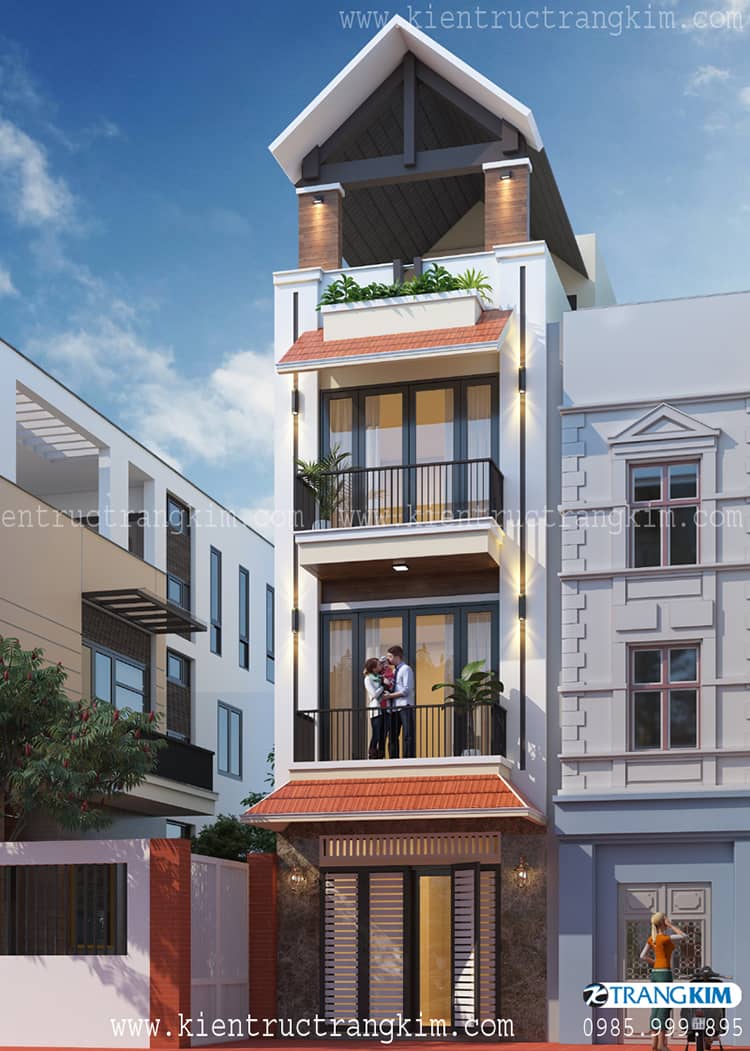 Phối cảnh nhà ống 3 tầng 1 tum 3