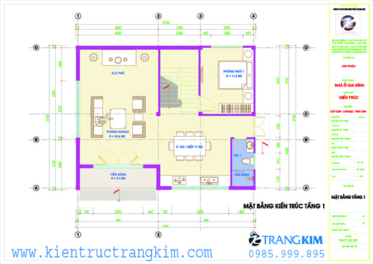 Mặt bằng kiến trúc tầng 1 1 Mặt bằng thiết kế tầng 1 biệt thự 2 tầng
